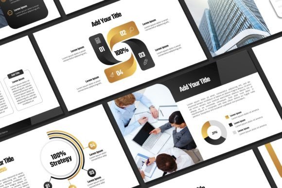 Elevate Your Next Pitch with the Black and Gold Powerpoint Template